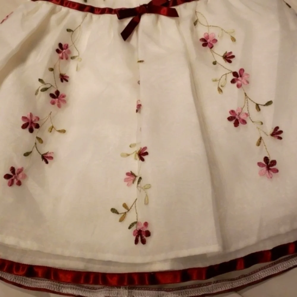 George Tulled Embroidered Dress 12mo Wht/Red - Picture 3 of 9